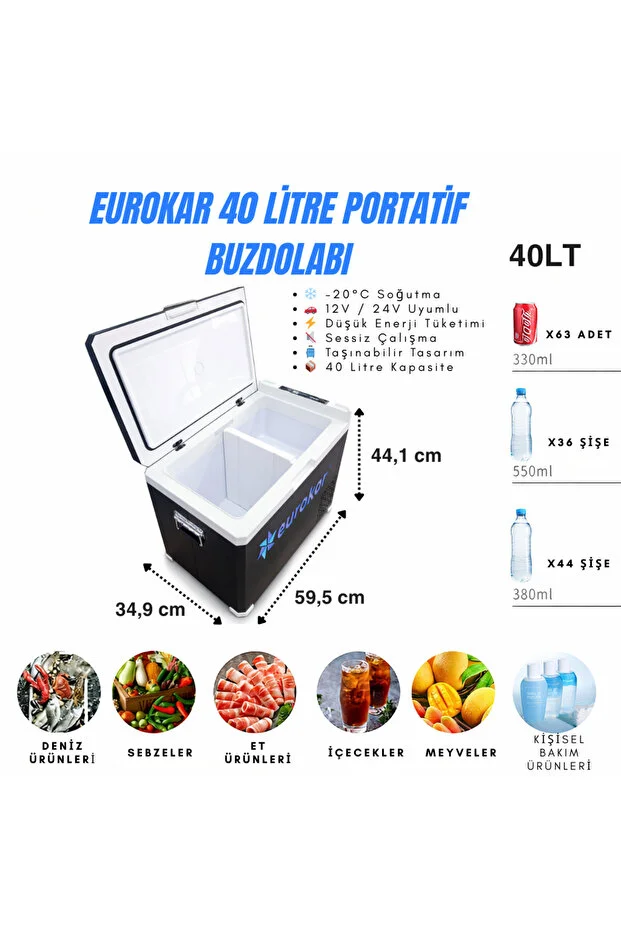 KIM-4753 Oto Buzdolabı | 40 L Kapasite & 12V/24V & USB Çıkış & Tekerlekli